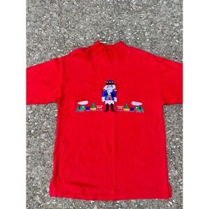 Westbound Red‎ Nutcracker Train Mock Neck Long Sleeve Cotton Shirt Size S